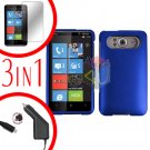 FOR HTC HD7 HD 7 Car Charger + Hard Case Blue + Screen 3-in-1