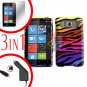 FOR HTC HD7 HD 7 Car Charger + Hard Case C-Zebra + Screen 3-in-1
