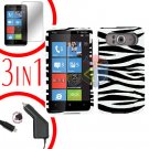 FOR HTC HD7 HD 7 Car Charger + Hard Case Zebra + Screen 3-in-1