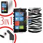 FOR HTC HD7 HD 7 Car Charger + Hard Case Zebra + Screen 3-in-1