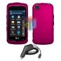 FOR LG Shine Touch KM555 Car Charger + Cover Hard Case Rose Pink 2-in-1