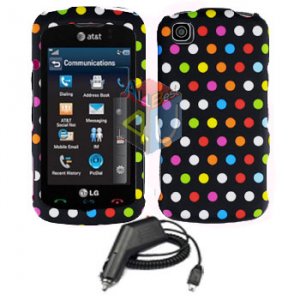 FOR LG Shine Touch KM555 Car Charger + Cover Hard Case R-Dot 2-in-1