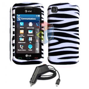 FOR LG Shine Touch KM555 Car Charger + Cover Hard Case Zebra 2-in-1