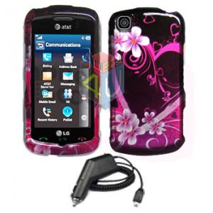 FOR LG Shine Touch KM555 Car Charger + Cover Hard Case Love 2-in-1