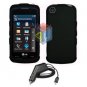 FOR LG Encore GT550 Car Charger + Cover Hard Case Black 2-in-1