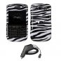 For Blackberry Bold 9780 Car Charger + Cover Hard Case Zebra 2-in-1