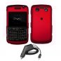 For Blackberry Bold 9780 Car Charger + Cover Hard Case Red 2-in-1