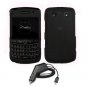 For Blackberry Bold 9780 Car Charger + Cover Hard Case Black 2-in-1