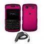 For Blackberry Bold 9780 Car Charger + Cover Hard Case Rose Pink 2-in-1
