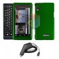 For Motorola Milestone 2 a953 Car Charger + Cover Hard Case Green 2-in-1