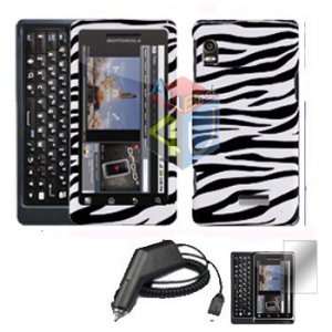 For Motorola Milestone 2 a953 Screen + Car Charger + Hard Case Zebra 3-in-1