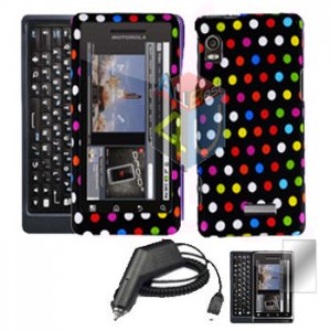 For Motorola Milestone 2 a953 Screen + Car Charger + Hard Case R-Dot 3-in-1