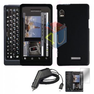 For Motorola Milestone 2 a953 Screen + Car Charger + Hard Case Black 3-in-1