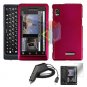 For Motorola Milestone 2 a953 Screen + Car Charger + Hard Case Rose Pink 3-in-1