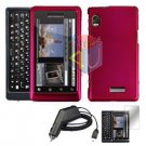 For Motorola Droid 2 a955 Screen + Car Charger + Hard Case Rose Pink 3-in-1