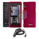 For Motorola Droid 2 a955 Car Charger + Cover Hard Case Rose Pink 2-in-1