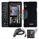 For Motorola Droid 2 a955 Screen + Car Charger + Hard Case Black 3-in-1