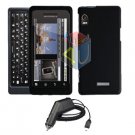 For Motorola Droid 2 a955 Car Charger + Cover Hard Case Black 2-in-1