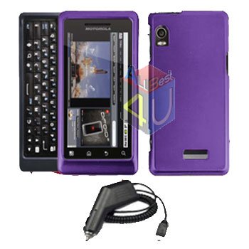 For Motorola Droid 2 a955 Car Charger + Cover Hard Case Purple 2-in-1