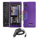For Motorola Droid 2 a955 Car Charger + Cover Hard Case Purple 2-in-1