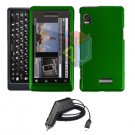 For Motorola Droid 2 a955 Car Charger + Cover Hard Case Green 2-in-1