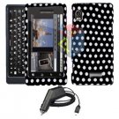 For Motorola Droid 2 a955 Car Charger + Cover Hard Case Polka Dot 2-in-1