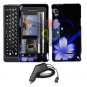 For Motorola Droid 2 a955 Car Charger + Cover Hard Case B-Flower 2-in-1