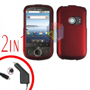 For Huawei Comet U8150 Car Charger + Cover Hard Case Red 2-in-1