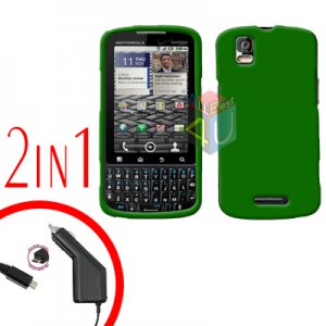 For Motorola Droid Pro A957 Car Charger +Hard Case Rubberized Green 2-in-1