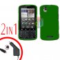 For Motorola Droid Pro A957 Car Charger +Hard Case Rubberized Green 2-in-1