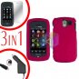 For Pantech Crux / CDM8999 Screen +Car Charger +Hard Case Rubberized Rose Pink 3-in-1