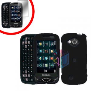 For Samsung Reality U820 Cover Hard Case Rubberized Black +Screen 2-in-1