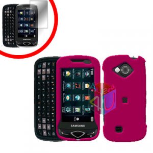 For Samsung Reality U820 Cover Hard Case Rubberized Rose Pink +Screen 2-in-1