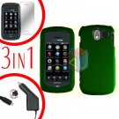 For Pantech Crux / CDM8999 Screen +Car Charger +Hard Case Rubberized Green 3-in-1