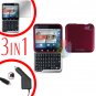 For Motorola Flipout MB511 Screen +Car Charger +Hard Case Rubberized Rose Pink 3-in-1