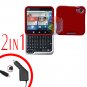For Motorola Flipout MB511 Car Charger +Hard Case Rubberized Red 2-in-1