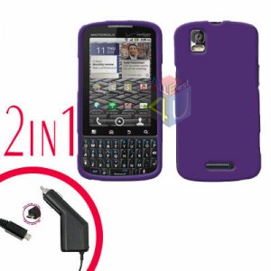 For Motorola Droid Pro A957 Car Charger +Hard Case Rubberized Purple 2-in-1