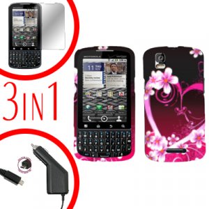 For Motorola Droid Pro A957 Screen +Car Charger +Hard Case Love 3-in-1