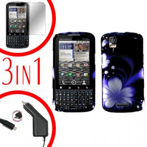 For Motorola Droid Pro A957 Screen +Car Charger +Hard Case B-Flower 3-in-1