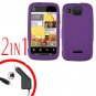 For Motorola Citrus WX445 Car Charger + Cover Hard Case Rubberized Purple 2-in-1