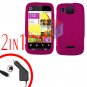 For Motorola Citrus WX445 Car Charger + Cover Hard Case Rubberized Rose Pink 2-in-1