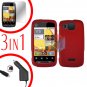 For Motorola Citrus WX445 Screen +Car Charger +Cover Hard Case Rubberized Red 3-in-1