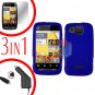 For Motorola Citrus WX445 Screen +Car Charger +Cover Hard Case Rubberized Blue 3-in-1