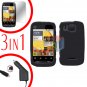 For Motorola Citrus WX445 Screen +Car Charger +Cover Hard Case Rubberized Black 3-in-1