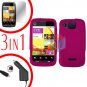 For Motorola Citrus WX445 Screen +Car Charger +Cover Hard Case Rubberized Rose Pink 3-in-1