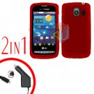 For LG Vortex VS660 Car Charger +Cover Hard Case Rubberized Red 2-in-1