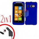 FOR HTC Surround T8788 Car Charger + Cover Hard Case Rubberized Blue 2-in-1