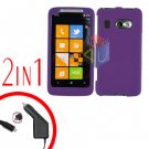FOR HTC Surround T8788 Car Charger + Cover Hard Case Rubberized Purple 2-in-1