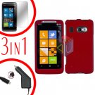 For HTC Surround T8788 Screen +Car Charger +Cover Hard Case Rubberized Red 3-in-1