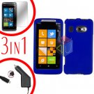 For HTC Surround T8788 Screen +Car Charger +Cover Hard Case Rubberized Blue 3-in-1